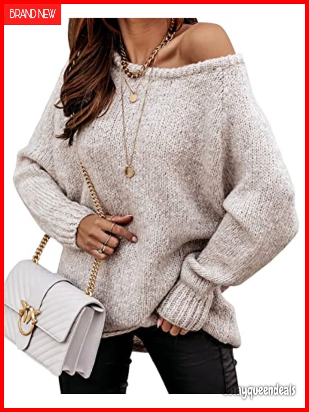 Oversized Off Shoulder Chunky Knit Pullover Sweater Ribbed Long Sleeve Casual